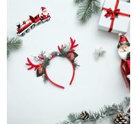 CLISPEED Bandeau Cerf Léger et Confortable pour Noël Serre-tête avec Cornes de Renne Rouges et Décor Vert Accessoire Festif pour Fêtes et Photos de Vacances