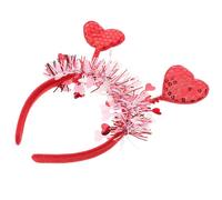 CLISPEED Bandeau Saint-Valentin de Cœur Rouge à Paillettes Trois Pompons Multicolores Accessoire Cheveux Confortable et Élastique pour Fête et Rendez-vous Romantiques