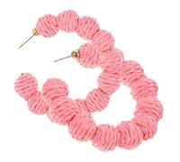 CLISPEED Boucles D'oreilles Créoles Géométriques en Raphia Naturel et Acier Inoxydable, Pendantes, Légères, pour Femmes, Été Plage Vacances, Grandes Dimensions Design Bohème Rose