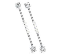 CLISPEED Boucles D'oreilles Industrielles 38mm en Acier Titane 14g Design Élégant Argenté, Lot de 2pcs pour Piercing pour Femmes et Hommes, pour Tenues Décontractées