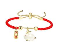 CLISPEED Bracelet Rouge Ajustable en Ficelle Tressée Breloque Lapin du Zodiaque Chinois Amulette Fête du Printemps Présent Symbolique de Chance et Prospérité