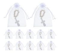 CLISPEED Bracelets Chapelet Catholique 40 Sets en Bois avec Sachets en Filet, Décorations de Cérémonie de Baptême, Cadeaux avec Éléments de Bénédiction pour Bébé