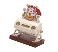 CLISPEED Calendrier Perpétuel Rotatif de Bureau en Bois et ABS Maneki-Neko Affichage Manuel des Mois Semaines et Jours Petit Calendrier Décoratif pour Maison et Fournitures de Bureau