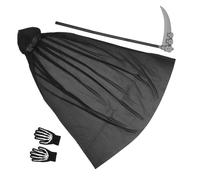 CLISPEED Cape Halloween Adulte Noire avec Faucille et Gants Costume Cosplay Unisexe pour Fête Accessoires Déguisement Squelette et Mort Ensemble