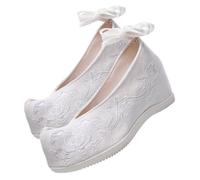 CLISPEED Chaussures Brodées Hanfu Blanches pour Femmes Ballerines Plates Ethniques en Coton à Motifs Floraux Semelle Antidérapante Style Traditionnel Chinois pour Mariage et Cérémonie