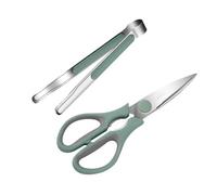 CLISPEED Ciseaux à Rôtir Inoxydables et Pinces Cuisine Pratiques, Kit 2 Pièces Vert, Poignée Antidérapante, Usage Barbecue Domestique et Cuisson, Ensemble Ustensiles Multifonctions