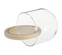 CLISPEED Cloche en Verre Transparente 12X12 CM avec Socle Bois Naturel Antidérapant Couverture D’Affichage pour Fleurs Préservées Décoration DIY Micro-Paysage Accessoire Déco Maison