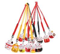 CLISPEED Clochettes de Chat Maneki Neko Lot de 12 Porte-Clés Décoratifs Ornements Suspendus pour Femme Homme Accessoires Feng Shui Couleur Aléatoire