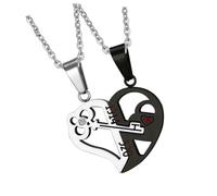 CLISPEED Collier Pendentif Couple Épissé en Acier Inoxydable Noir Forme Cœur 2 Pièces Ornement de Cou pour Saint-Valentin et Présents Amoureux Accessoires de Mode pour Femmes et Hommes