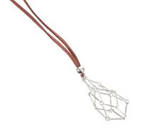 CLISPEED Collier Porte-pierres Vide en Métal et Cuir Argenté, Pendentif Cage à Cristaux Réglable pour Création de Bijoux, Ornement Suspendu Décoratif pour Soirée la Maison