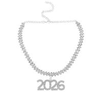 CLISPEED Collier Ras du Cou en Argenté avec Pendentif Cristal Numéro 2026 Chaîne Cubaine Courte Ajustable Bijoux Hip-Hop pour Femmes et Hommes Accessoire pour Soirées Diplômes et