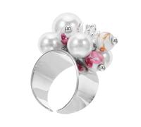 CLISPEED Dainty Open Ring With Glass And Pearl Beads Adjustable Vintage Style Thumb Ring For Women Lightweight And Comfortable Fashion Jewelry