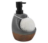 CLISPEED Distributeur de Savonnette en Céramique Gris avec Plateau Pompe Précision pour Gel et Liquide Vaisselle Flacon 2-en-1 pour Salle de Bain Cuisine Organiseur Évier Pratique