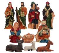 CLISPEED Ensemble 10 Pièces de Figurines Nativité en Résine Crèche de Noël Traditionnelle Représentant Jésus Décorations de Village de Noël pour Intérieur Décor Sacré Religieux
