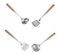 CLISPEED Ensemble 4 Pièces Ustensiles la Cuisine Acier Inoxydable - Louche Spatule Écumoire Spatule à Frire - Poignée Ergonomique Polyvalent pour Wok et Cuisson Maison Outils