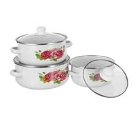 CLISPEED Ensemble de 3 Marmites en Émail Blanc Motif Floral avec Double Poignée Diamètres 16-18-20 CM Couvercles en Verre Compatibles Gaz et Induction Marmites Profondes Antiadhésives
