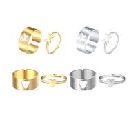 CLISPEED Ensemble de 4 Paires de Bagues en Alliage, Bagues Décoratives Cœur, Bijoux la Main pour Femme, Ornement de Doigt Romantique, Présent Couple Saint-valentin, Style Style Aléatoire