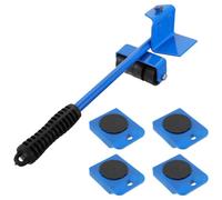 CLISPEED Ensemble de Levage de Meubles 5 Pièces en Fer Bleu avec Glissières et Levier pour Déplacer et Ajuster Objets Lourds à Domicile sans Abîmer le Sol