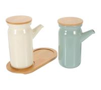 CLISPEED Ensemble Distributeurs de Vinaigre et Sauce Soja en Céramique 2 Pièces, Bouteille Huile Olive Couleur Blanc Cassé et Vert Clair, Pot à Épices Compact Cuisine Maison et