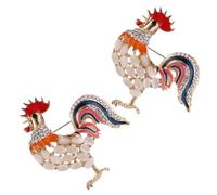 CLISPEED Épingle Coq en Alliage avec Incrustation Complète de Cristaux, 2pcs, Design Unique et Résistant, Accessoire pour Femmes et Tenue Élégante