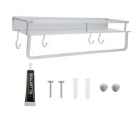 CLISPEED Étagère Murale Salle De Bain sans Perçage Support De Rangement Multifonctions avec Crochets Et Barre Installation Facile Et Design Ajouré pour Cuisine Et Toilette