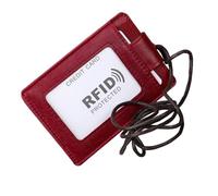 CLISPEED Étui Porte-badge Rfid en Cuir Véritable Rouge, Format Tour de Cou, Porte-carte D'identité et Carte D'embarquement, Support Suspendu Pratique pour Voyages et Événements