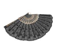 CLISPEED Éventail Pliant Noir à Main Broderie et Paillettes, Style Chinois Élégant en PVC et Mesh, pour Performances Scéniques et Décorations Raffinées