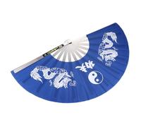 CLISPEED Éventail Pliant Tai Chi Acier Inoxydable Bleu Motif Chinois Long Ventilateur Délicat pour Arts Martiaux Danse et Performance Kung Fu