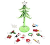 CLISPEED Figurine Sapin de Noël Verre Miniature Ornement Cristal Transparent avec Flocons Bonhomme Père Noël Décoration de Table Festive pour Fêtes et Intérieur