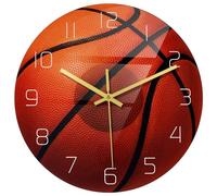 CLISPEED Horloge murale design basket-ball silencieuse avec grands chiffres arabes, horloge décorative ronde en acrylique pour salon et bureau, décoration d'intérieur