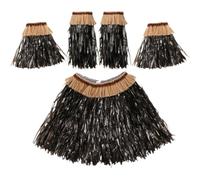CLISPEED Jupe Hawaïenne en Herbe Noire 60 CM Ensemble 5 Pièces pour Femme Costume Luau Tropical Accessoires Fête Hawaïenne Jupe Hula Adulte Décoration Événementielle