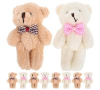 CLISPEED Lot de 10 Mini Peluches Ours 8 CM Porte-Clés Ours avec 5 Nœuds à Carreaux Beige Crème et 5 Nœuds à Carreaux Marron Clair Peluches Miniatures Décoratives pour Présents et