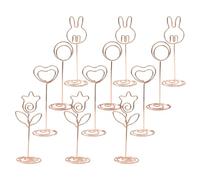 CLISPEED Lot de 12 Porte-cartes de Table en Métal Doré, Motifs Fleurs, Cœur, Cercle et Lapin, Support Compact pour Notes, Menus et Numéros de Table, Bureau, Mariage et Restaurant