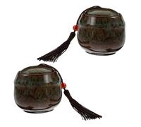 CLISPEED Lot de 2 bocaux en céramique avec couvercles - Boîtes de rangement en porcelaine verte pour bougies et stockage du thé - Boîtes hermétiques pour collations et bonbons