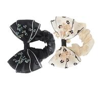 CLISPEED Lot de 2 Élastiques à Cheveux Grand Format en Organza Motif Fleur Tournesol Couleurs Noir et Beige Accessoire Coiffure pour Femme et Fille Queue de Cheval et Chignon