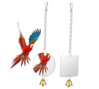 CLISPEED Lot de 2 Miroirs Interactifs Oiseaux Clochette, Miroir Acrylique Suspendu Carré et Rond, Jouet Oscillant pour Cage à Oiseaux, Perroquets et Calopsittes, Couleur Aléatoire