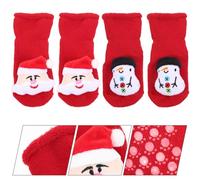 CLISPEED Lot de 2 Paires de Chaussettes Bébé 0-1 an en Coton Épais Chaussettes D’Hiver Rouges de Noël Motifs Père Noël et Bonhomme de Neige et Antidérapantes pour -Nés
