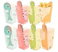CLISPEED Lot de 24 Boîtes à Popcorn en Carton Résistant 4 Modèles Dinosaures Contenant Friandises et Snacks pour Fêtes d'Garçon et Filles Anniversaire et Soirées Cinéma