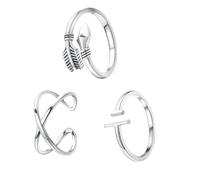 CLISPEED Lot de 3 Bagues Décoratives en Cuivre Argenté, Anneaux Ouverts Simples Réglables pour Doigt, Style Minimaliste et Délicat, pour Anniversaire et Fête