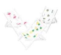CLISPEED Lot de 3 Chaises de Plage Miniatures en Bois Décoratives, Accessoires pour Maison de Poupée, Meubles Miniatures Thématiques Flamant Rose, Ananas et Feuille de Bananier, Décor