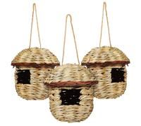 CLISPEED Lot de 3 Nichoirs Tissés en Paille pour Perruches Petit Nid Suspendu 15x15x16 Cm Extérieur et Cage Décoration Jardin Solide et Résistant aux Intempéries