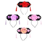 CLISPEED Lot de 4 Coiffes Qing Traditionnelles pour Garçon et Filles Accessoires de Coiffure Chinoise en Tissu Fleurs et Pompons pour Costumes Spectacles et Fêtes Couleur Aléatoire