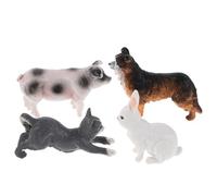 CLISPEED Lot de 4 Figurines d'animaux Ferme en Plastique Réalistes - Lapin Chien Cochon Chat - Mini Modèles pour Décoration Gâteau Jeux d'Imitation et Activités Éducatives pour