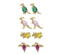 CLISPEED Lot de 4 Paires de Boucles d'Oreilles Dinosaure Dessin Animé en 18K Or Plaqué Légères et Hypoallergéniques Accessoires Créatifs pour Filles Présent pour Usage Quotidien et