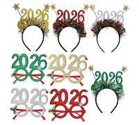 CLISPEED Lot de 8 accessoires photo du Nouvel An 2026 avec bandeau et lunettes - Accessoires légers à paillettes pour le réveillon du Nouvel An