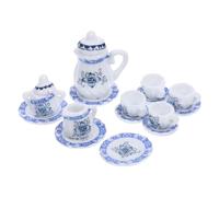 CLISPEED Miniature Maison Poupée Accessoires Thé Céramique Bleue Service à Thé avec Tasse Soucoupe et Théière Décorative pour Maison Miniature et Jeu de Rôle