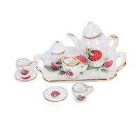 CLISPEED Miniature Porcelain Tea Set for Dollhouse Accessories Mini Ceramic Teapot Cups Saucer Tray Pretend Play Tea Party Kit