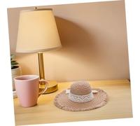 CLISPEED Miniature Straw Hat with Lace Strap Hand Woven Simulated Straw Cap for Doll Crafts and Party Decoration Intricate Design and Construction for DIY Doll Accessories
