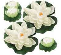 CLISPEED Nénuphars artificiels - Lot de 5 Fleurs de Lotus artificielles flottantes - Décoration Bassin - Nénuphar - Ornement pour terrasse Jardin, Piscine, Aquarium - Blanc