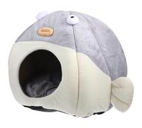 CLISPEED Niche pour Chat Semi-fermée Forme Poisson-Globe Flanelle Douce et Coton PP Coussin Chaud Intérieur pour Petit Animal de Compagnie